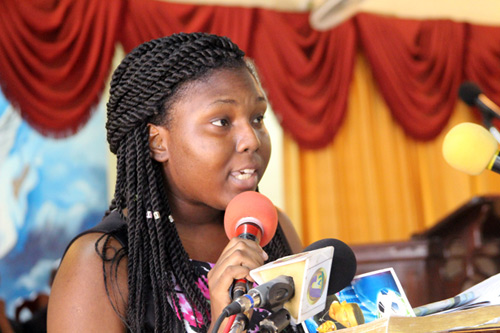 Sacheen Laing Reading Poem at Jordan Foote Funeral - Photo Credit loopjamaica.com